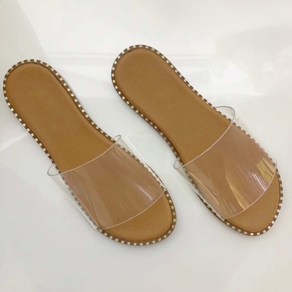 Clear Slip On One Band Flat Sandals - Picture 3 of 7